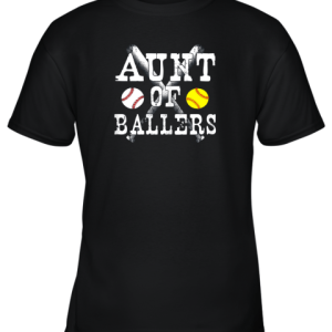Vintage Aunt of Ballers Shirt Funny Baseball Softball Love Youth T-Shirt –