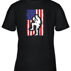 Vintage USA American Flag Baseball Player Team Gift Youth T-Shirt –