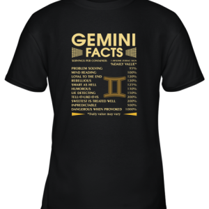 Zodiac Gemini Facts Awesome Zodiac Sign Daily Value Youth T-Shirt –