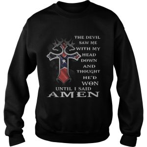 American flag Cross The Devil saw me with my head down and thought he'd won until I said Amen shirt 3