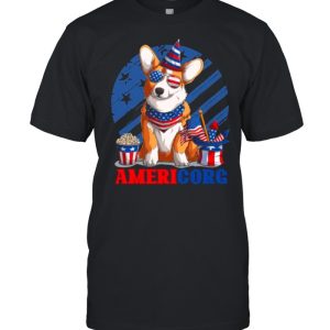 Americorg Funny Corgi Dog Fourth Of July 4th American Flag shirt