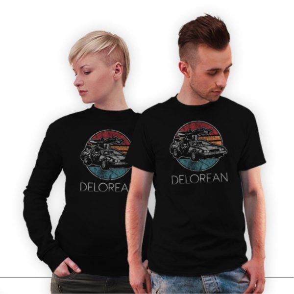 Back of future delorean retro sunset vintage shirt