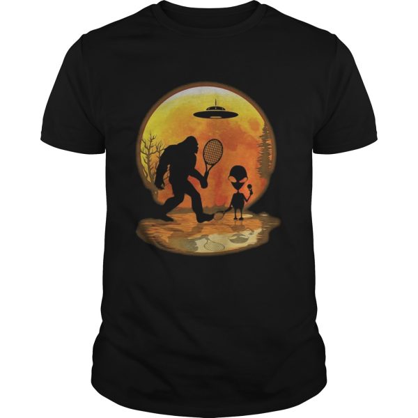 Bigfoot and alien badminton sunset shirt