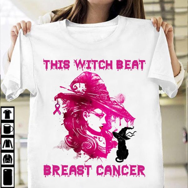 Black cat this witch beat breast cancer shirt