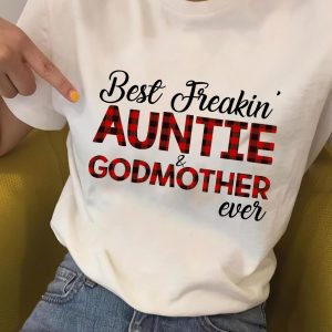 Buffalo plaid Best freakin aunt and godmother ever shirt 2