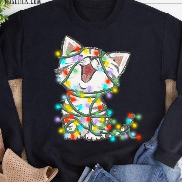 Cat cute light christmas shirt