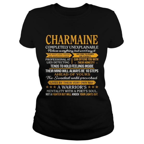 Charmaine completely unexplainable notices everything but won’t say shirt