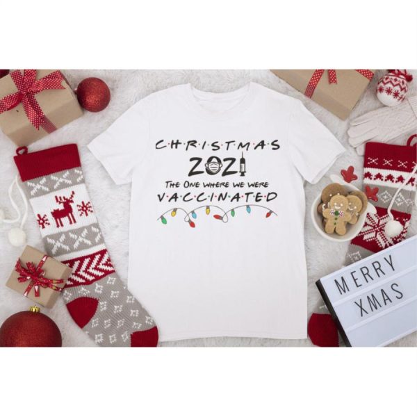 Christmas 2021 – The One Where We Were Vaccinated light christmas pandemic shirt, Pandemic christmas gifts, Vaccinated gifts