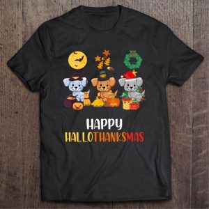 Cute Dog witch thanksgiving santa happy hallothanksmas christmas shirt 2