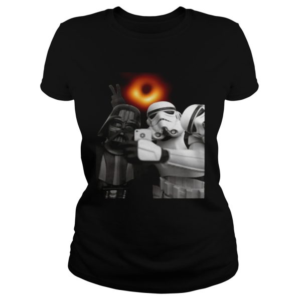 Darth Vader and Stormtroopers selfie with black hole shirt