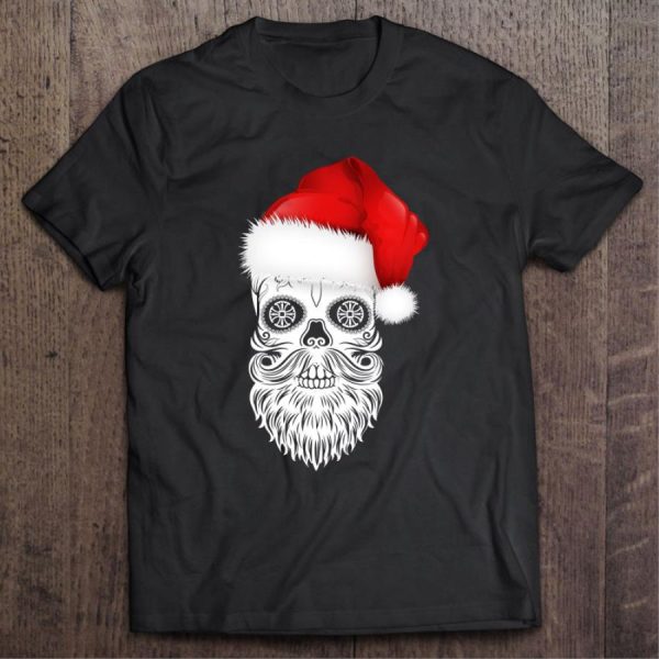 Day Of The Dead Sugar Skull With Santa Hat Christmas shirt