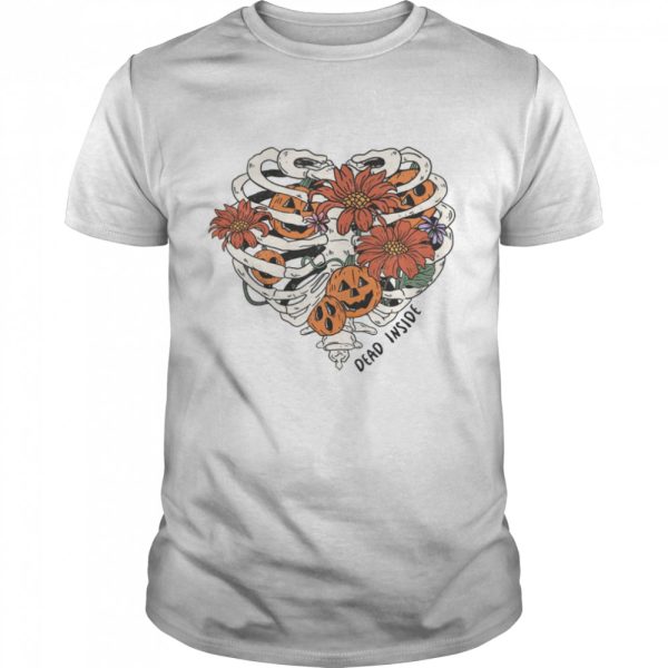 Dead Inside Heart Bone With Pumpkin Heads And Flowers Inside Happy Halloween shirt