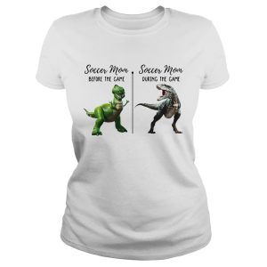 Dinosaur soccer mom before the game soccer mom during the game shirt 1