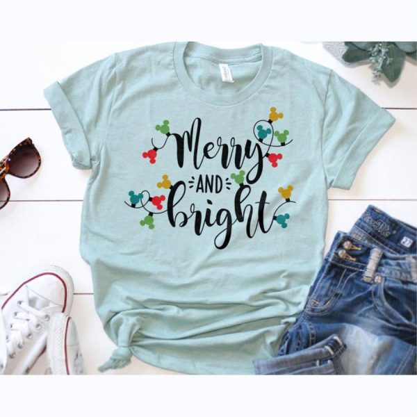 Disney Christmas Light Shirt, Merry And Bright Shirt, Mickey Christmas Tee, Christmas Holiday Shirt