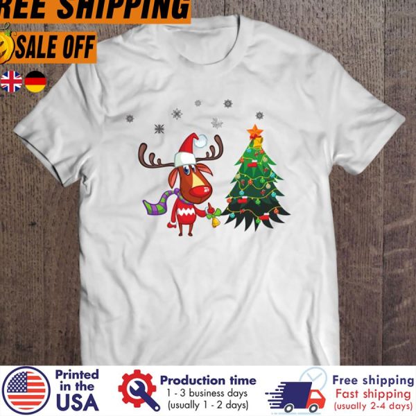 FREE SHIPING- christmas Tree Cute Reindeer shirt