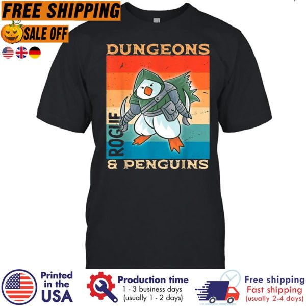 FREE SHIPING- rogue Dungeons and Penguins Penguin Nerd Geek RPG Dice Game shirt