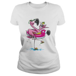 Flamingo on the flamingo float tube drinking juice shirt 1