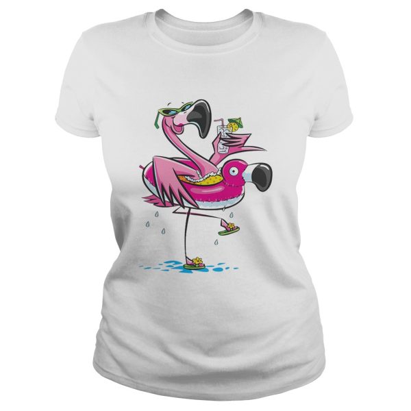 Flamingo on the flamingo float tube drinking juice shirt