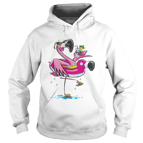 Flamingo on the flamingo float tube drinking juice shirt