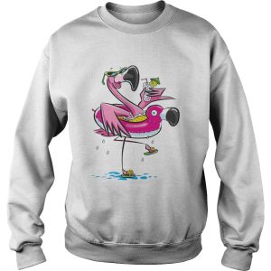 Flamingo on the flamingo float tube drinking juice shirt 3