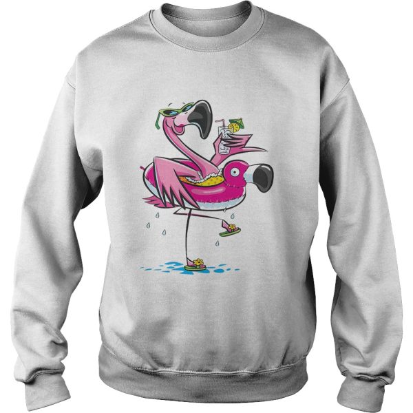 Flamingo on the flamingo float tube drinking juice shirt