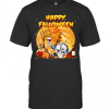 Halloween Gnomes Drink Wine Pumpkin Maple Leaves Happy Falloween T-Shirt