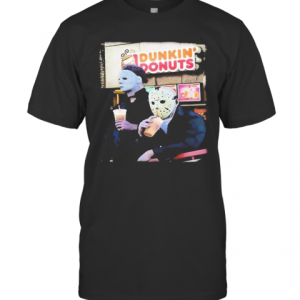 Halloween Horror Characters Drinking Dunkin Donuts T-Shirt