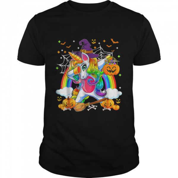 Halloween Pumpkin Fall Dabbing Unicorn Witch Rainbow Kids T-Shirt