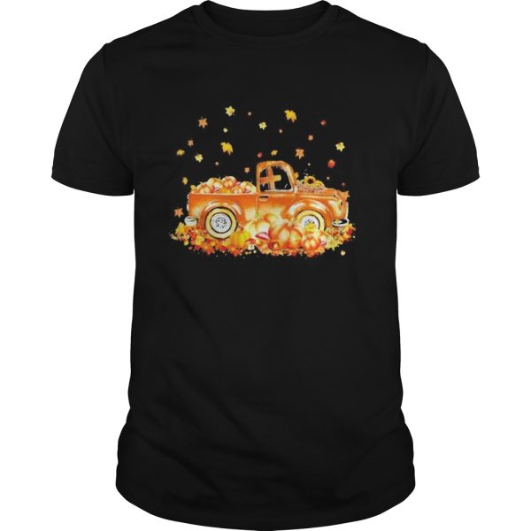 Halloween car pumpkin maple leaves shirt