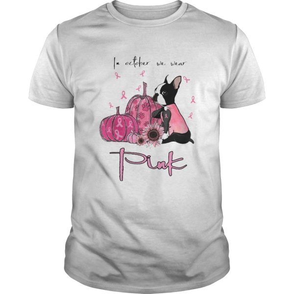 Halloween chihuahua in october we wear pink sunflower pumpkins and cancer awareness shirt