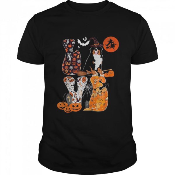 Love Halloween Bernedoodle Costume Witch Horror Pumpkins Funny Halloween T-Shirt – Flybrizi