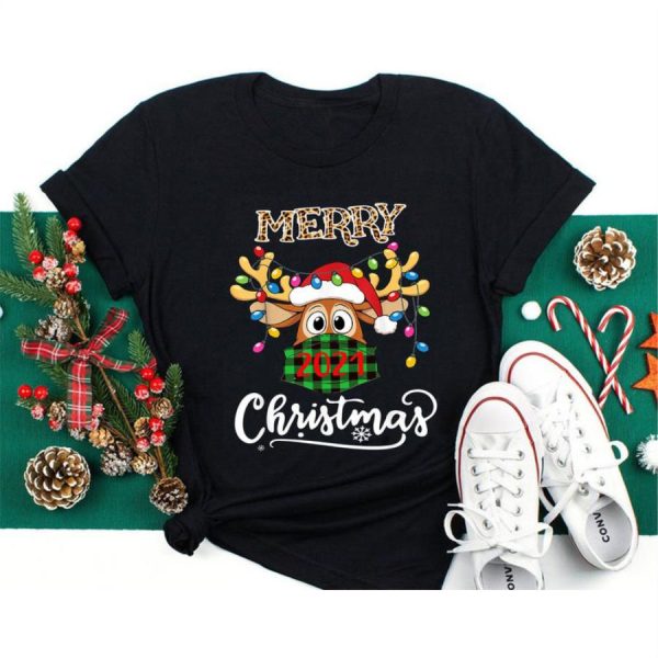 Merry Christmas 2021 Rudolph Reindeer In Mask Holiday Gift, Christmas Shirt, Christmas Tshirt, Christmas Shirts, Reindeer Shirt