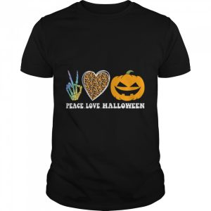 Peace Love Halloween Happy Halloween Pumpkin Leopard Heart T-Shirt