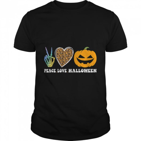 Peace Love Halloween Happy Halloween Pumpkin Leopard Heart T-Shirt