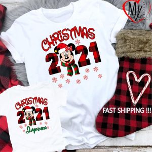Personalized Mickey christmas 2021 disney buffalo plaid shirt Christmas gifts Disney world gifts 1