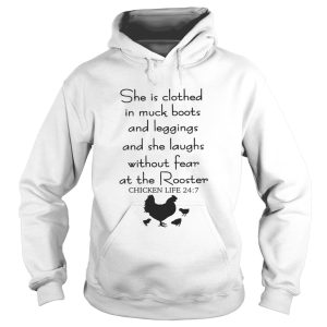 She is clothed in muck boots and leggings and she laughs without shirt 2