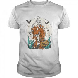 Skeleton Riding Mummy Dinosaur T rex Halloween shirt