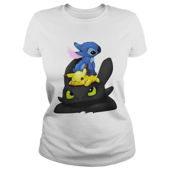 Stitch Pikachu and Toothless shirt