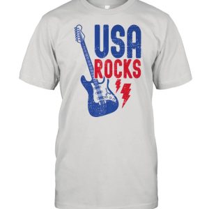 USA Rocks Red Blue Guitar Vintage T-Shirt