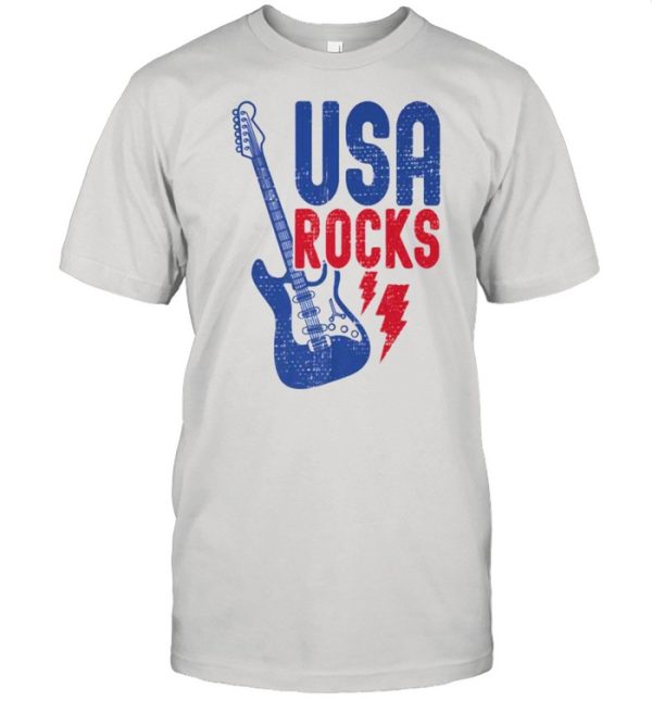 USA Rocks Red Blue Guitar Vintage T-Shirt