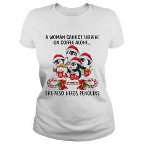 A Woman Cannot Survive On Coffee Alone Penguins Candy Christmas Sweater 1