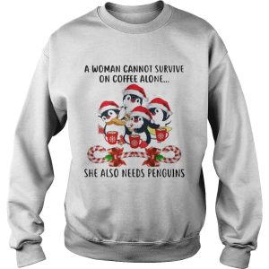 A Woman Cannot Survive On Coffee Alone Penguins Candy Christmas Sweater 3