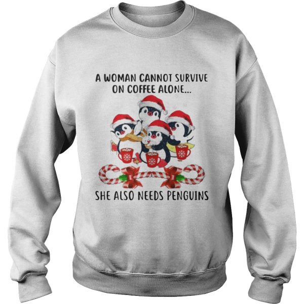 A Woman Cannot Survive On Coffee Alone Penguins Candy Christmas Sweater