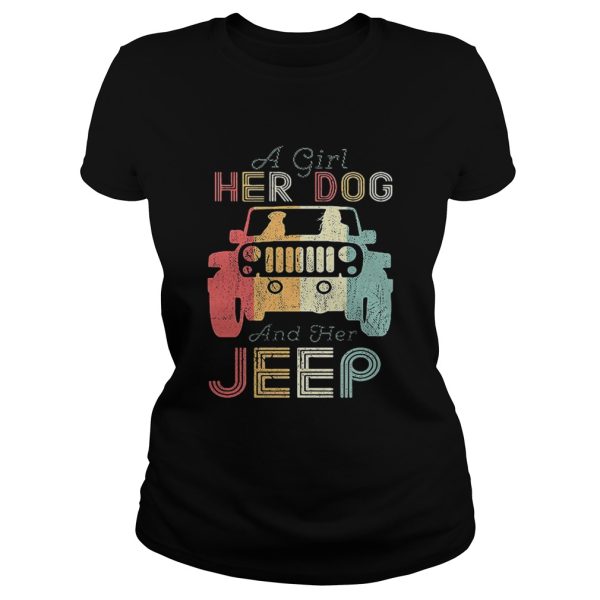 A girl her dog and her jeep shirt