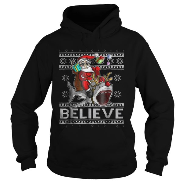 Believe in Santa Riding Shark Christmas Ugly Shirt