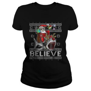 Believe in Santa Riding Shark Christmas Ugly Shirt 2