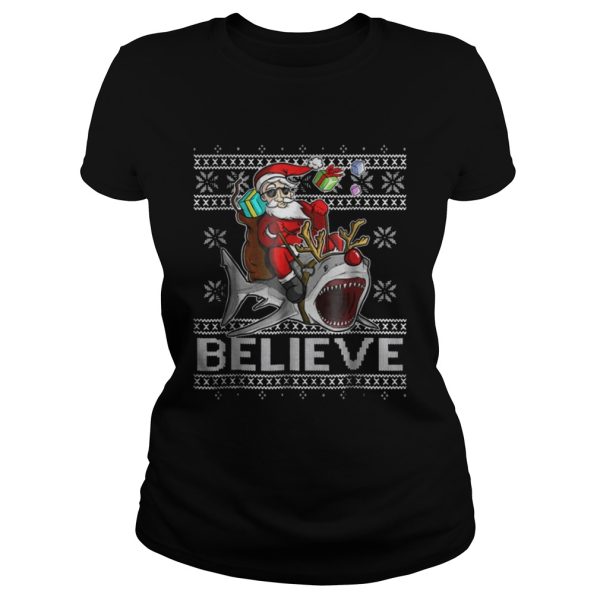 Believe in Santa Riding Shark Christmas Ugly Shirt