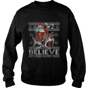 Believe in Santa Riding Shark Christmas Ugly Shirt 3
