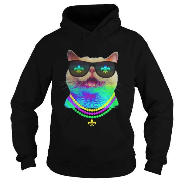 Cat Face Mardi Gras Sunglasses Beads T-Shirt