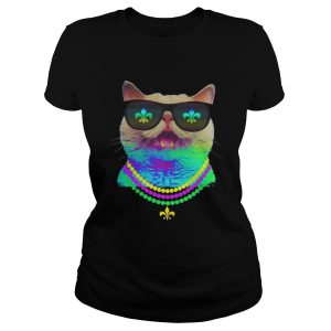 Cat Face Mardi Gras Sunglasses Beads T-Shirt 1 Cat Face Mardi Gras Sunglasses Beads T Shirt 2